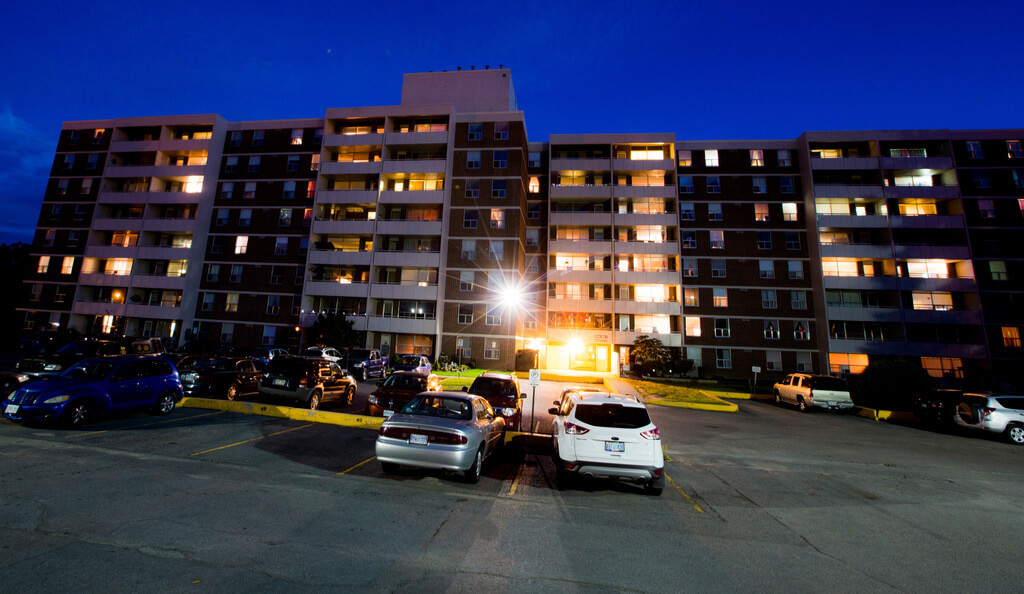 Valley High Apartments at Night